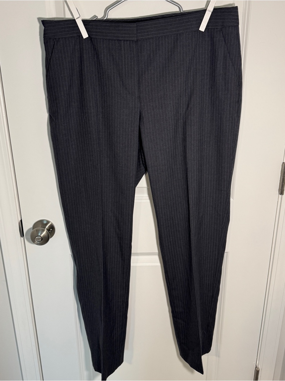 J.Crew Women's Pants Navy Pinstripe Size 14T Super 120s Favorite Fit 100% Wool